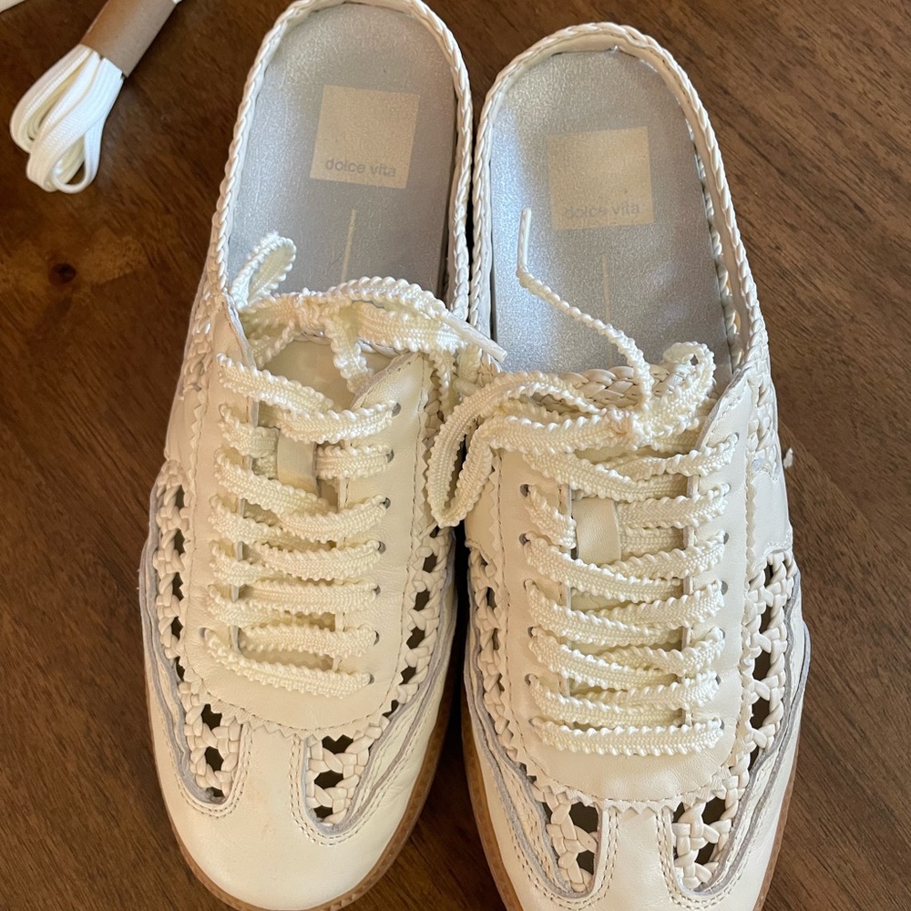 Dolce Vita Cream Woven Lace-Up Sneaker with Gum Sole - Picture 2 of 8